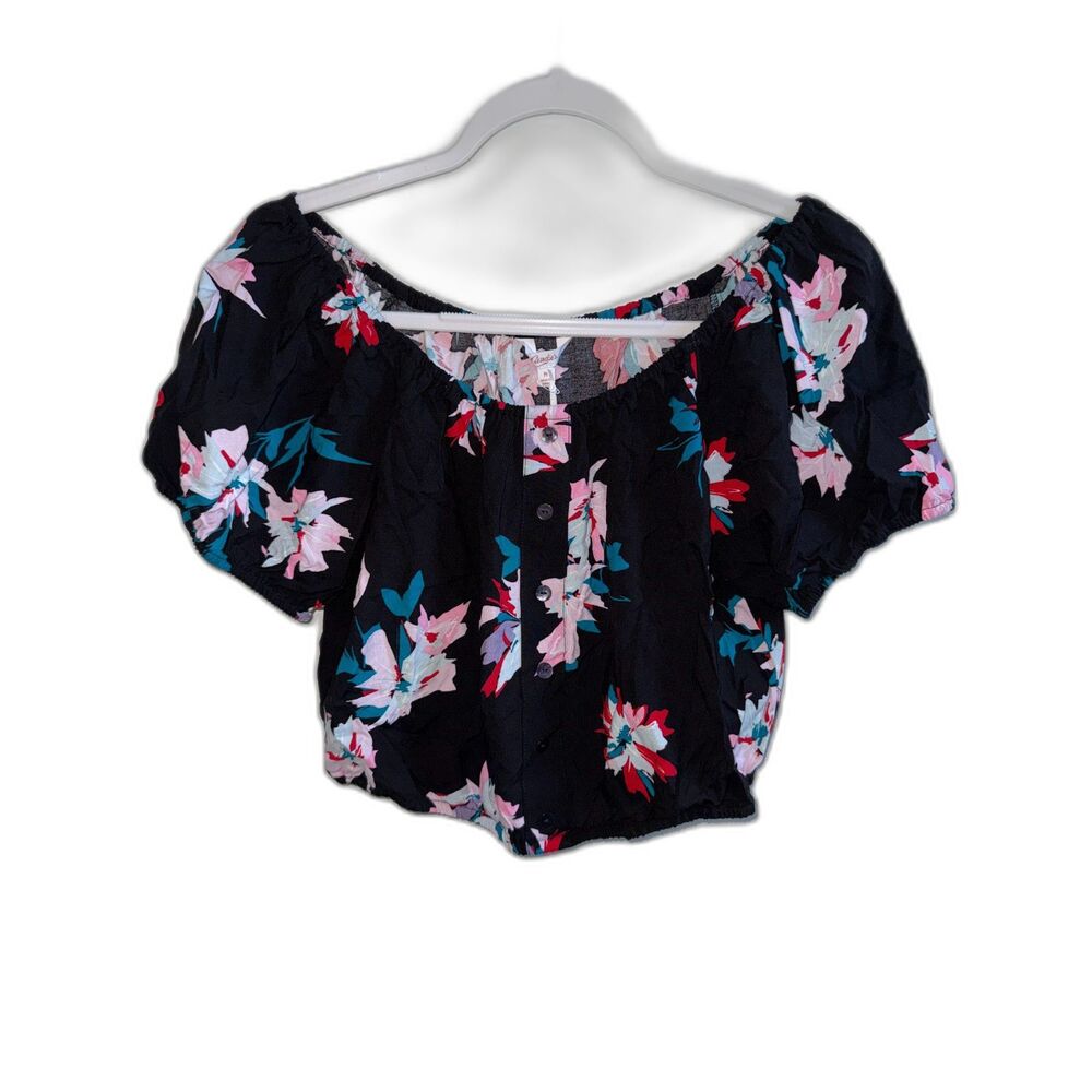 Candie’s Floral Off-The-Shoulder Crop Top Blouse NWT Size Medium Black Multi